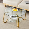 thumbnail image 6 of 31.5" Round Tempered Glass Coffee Table with Metal Legs & Lower Shelf, Modern Double-Layer Glass Coffee Table for Living Room Small Space, Gold, 6 of 8