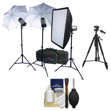 RPS Studio 600 Watt/Second SB-200 Monolite Studio Kit (RS-SB/DLK3) 3 Strobes & Stands, 2 Umbrellas, Soft Box, PC Cords, Wireless Flash Trigger, Case + Tripod