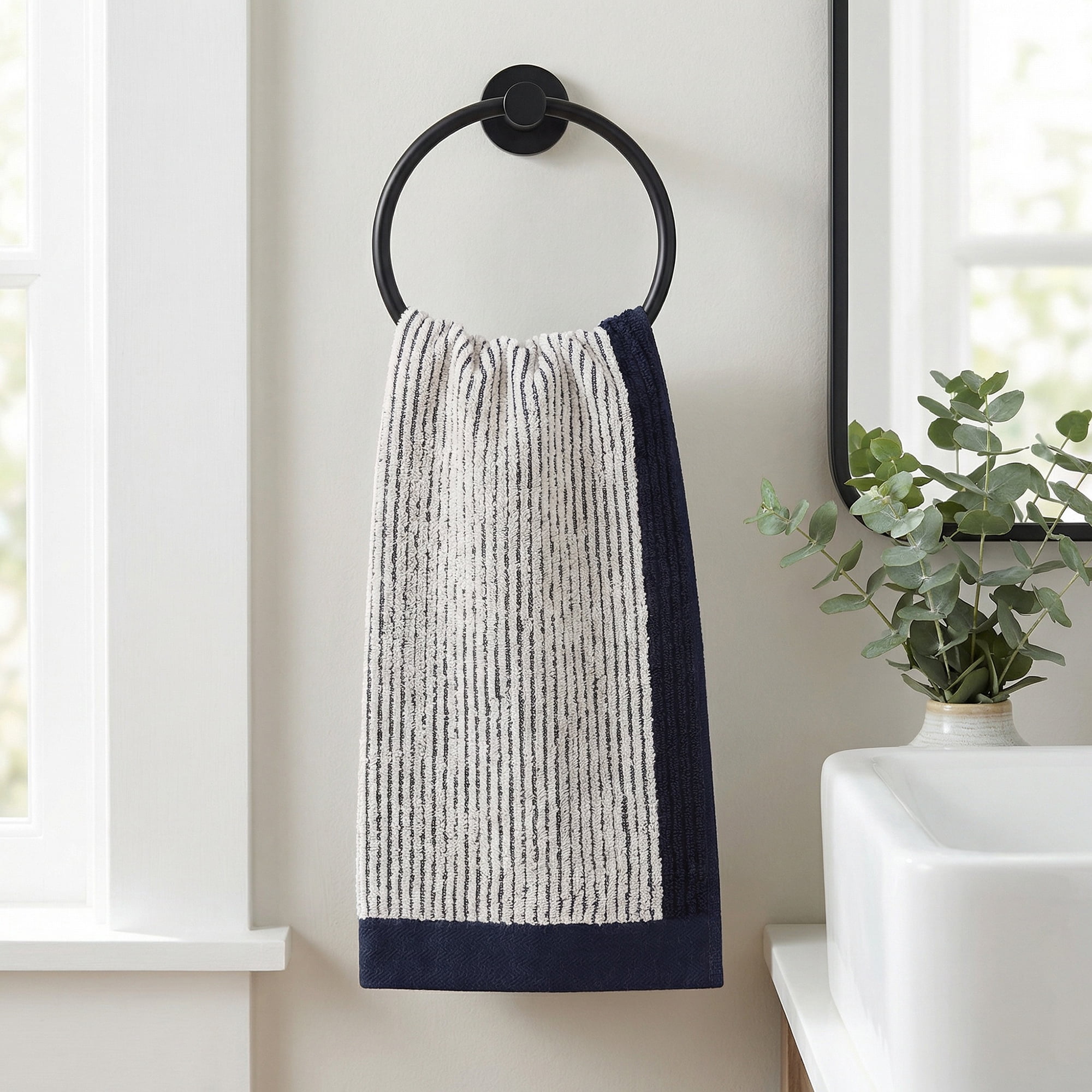 Unique Bargains Cotton Striped Hand Towel for Bathroom Kitchen Gym Blue 2pcs 29" x 13"