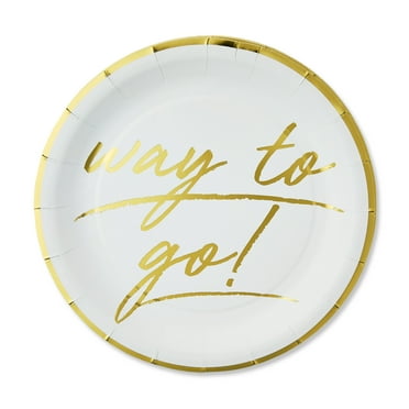 Graduation Way to Go Disposable Paper Dessert Plates, Gold Foil, 7 in, 8 Count, by Way To Celebrate