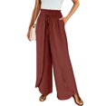 thumbnail image 2 of Cotton Linen Pants Women Smocked High Waisted Split Wide Leg Pants Summer Flowy Vacation Beach Pant with Pockets 2025, Vermilion M, 2 of 7