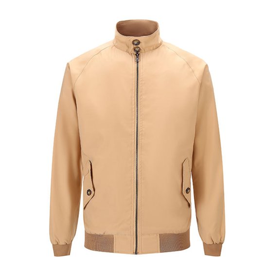 HOOMEUMY Men's Bomber Jacket Lightweight Zipper Windbreaker Baseball Jacket Outdoor Sportswear Solid Color Warm Stand Collar Full Zip Long Sleeve Spring Khaki XXXXL
