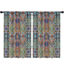 Blackout Kids Curtains,Brown Traditional Tile Pattern Childrens Insulated Curtains Set Of 2,Bedroom Essentials,Toddler Room Decor 52x84in(132x213cm)