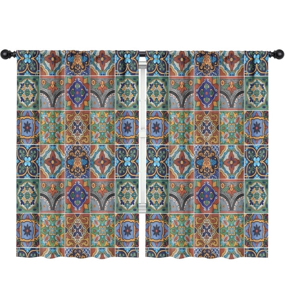 Blackout Kids Curtains,Brown Traditional Tile Pattern Childrens Insulated Curtains Set Of 2,Bedroom Essentials,Toddler Room Decor 52x84in(132x213cm)