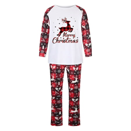 

Honeeladyy Christmas Family Pajamas Parent-child Attire Christmas Suits Patchwork Plaid Printed Homewear Round Neck Long Sleeve Pajamas Two-piece Dad Sets Clearance under 5$