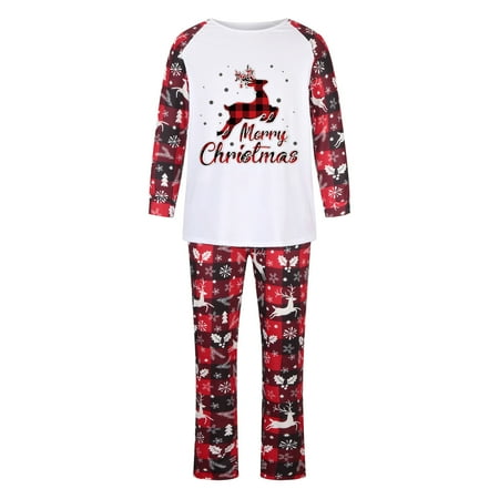 

Honeeladyy Christmas Family Pajamas Parent-child Attire Christmas Suits Patchwork Plaid Printed Homewear Round Neck Long Sleeve Pajamas Two-piece Dad Sets Clearance under 5$