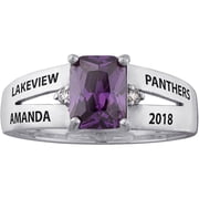 Order Now for 2025 Graduation, Freestyle Women's Sterling Silver Emerald-Cut Birthstone Fashion Class Ring, Personalized, High School or College