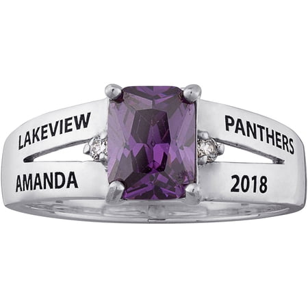 Order Now for 2025 Graduation, Freestyle Women's Sterling Silver Emerald-Cut Birthstone Fashion Class Ring, Personalized, High School or College