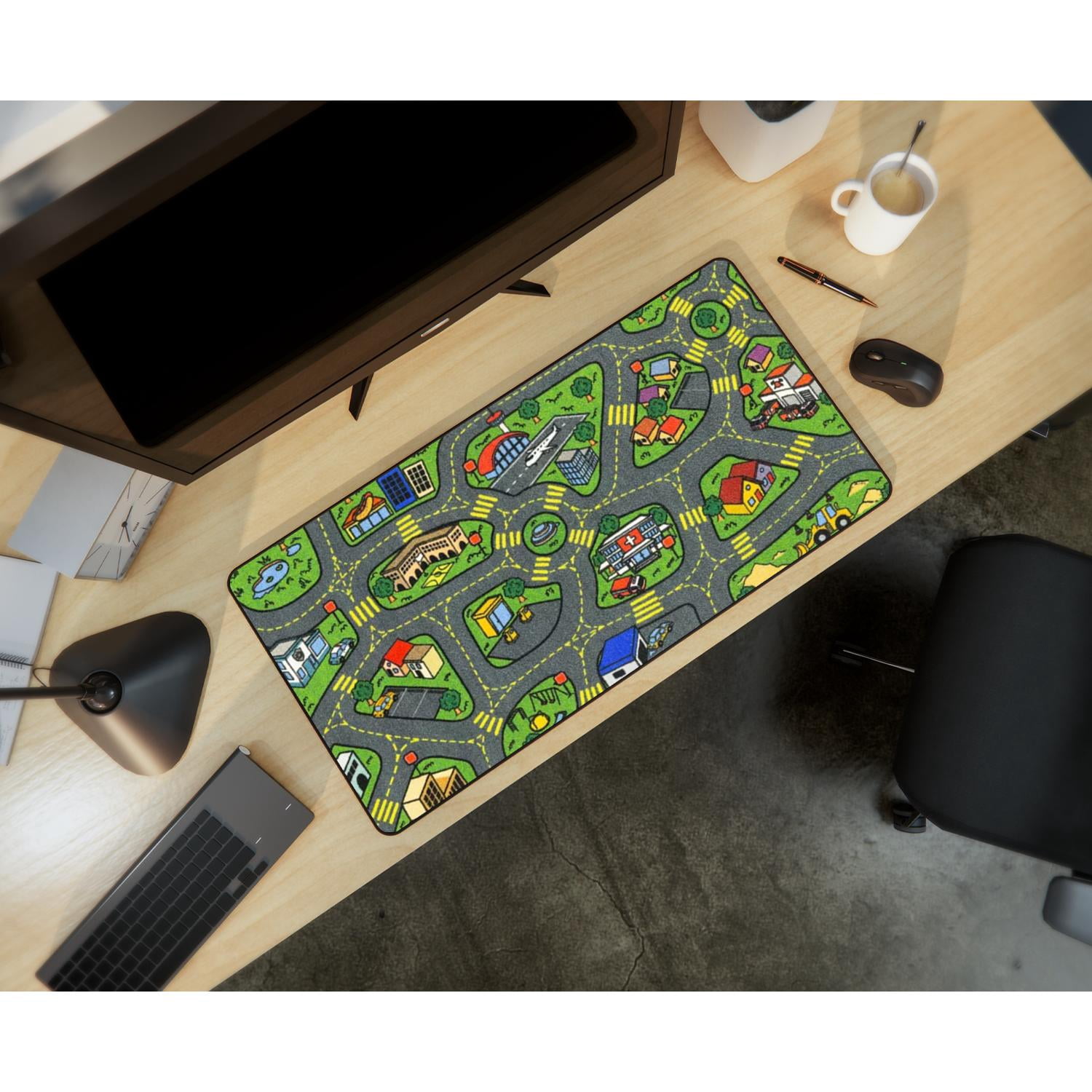 Large Gaming Mouse Pad with Colorful City Map Design, Nostalgic City Rug Design, Desk Mat for Keyboard & Mouse, Anti-Slip Surface