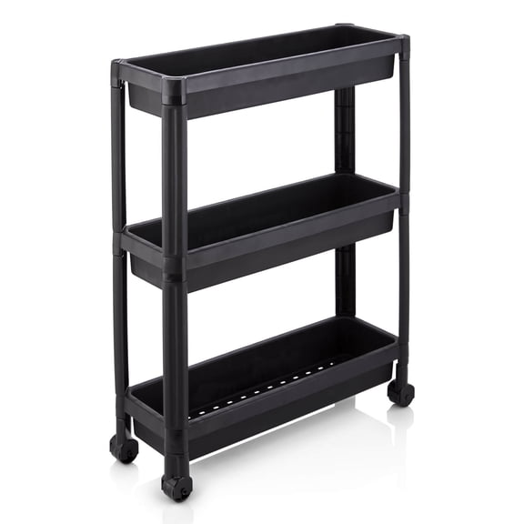 Costway 3-Tier Slim Rolling Storage Cart 2-Pack with Wheels, Detachable Design for Kitchen Black