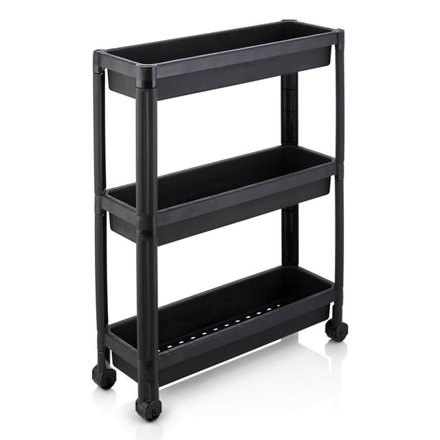 Costway 3-Tier Slim Rolling Storage Cart 2-Pack with Wheels, Detachable Design for Kitchen Black