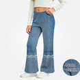 thumbnail image 2 of HAOTAGS Girls Flare Pants – Soft Lace-Print Stretch Casual Demin Pants Blue Size 2T, 2 of 9