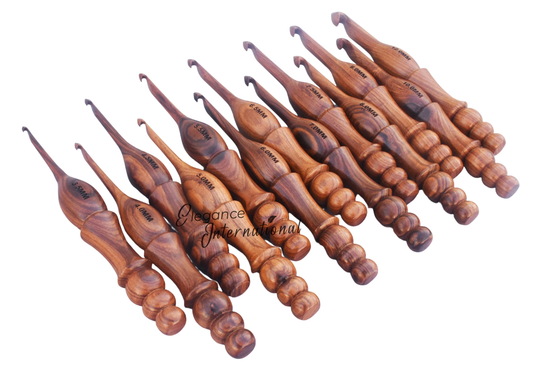 Wooden Crochet Hooks Set of 13-3.5mm to 12mm - Rosewood Crochet Hooks for Arthritic Hands - for Crocheting & Knitting - Ergonomic Soft Grip Handle Crochet Hooks - Gifts for Her(Hooks,Bowl,Stand)