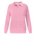 thumbnail image 3 of Women's Solid Color Button Front Lapel Collar Pocket Sweatshirt, Long Sleeve Pullover Crewneck Top for 2025 Fall Winter Fashion, Plus Size Casual Wear and Daily Comfort Pink L, 3 of 3