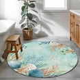 thumbnail image 3 of Round Rugs 3.3Ft, Teal Beach Coastal Round Area Rug Washable Indoor Throw Carpet, Summer Nautical Coral Shell Botanical Soft Non Slip Circle Rug for Laundry Room Patio Home Decor Aesthetic, 3 of 8