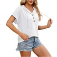 thumbnail image 4 of Besolor Women's Summer Tops with Hooded Buttons Short Sleeve T-Shirts Casual Drawstring Solid Color Dressy Blouses Tee, 4 of 5