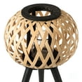 thumbnail image 3 of Modern Black, Natural Bamboo Candle Decorative Trellis Design Lantern with Stand, 3 of 7