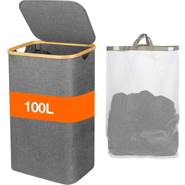 Cesto Para la Ropa con Tapa, 100L Cesto Ropa Sucia con 1 Bolsa Extraíble, Cesto de Almacenamiento de Ropa para Lavar Y Guardar Ropa, Adecuado para Baños, Salas de Estar, Dormitor