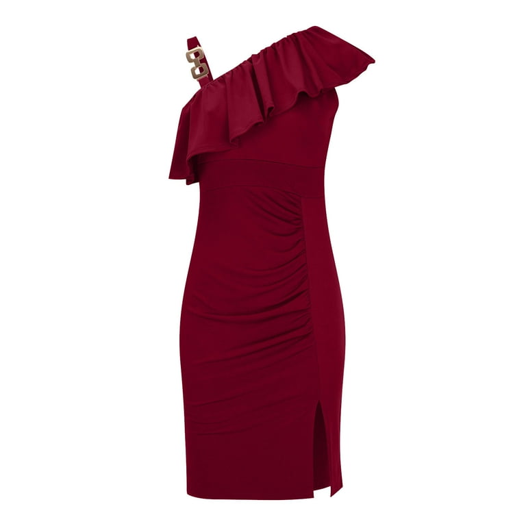 Sexy Prom Slit Mesh Sloping Shoulder Evening Dresses Sexy Prom Slit Mesh Sloping Shoulder Evening Dresses