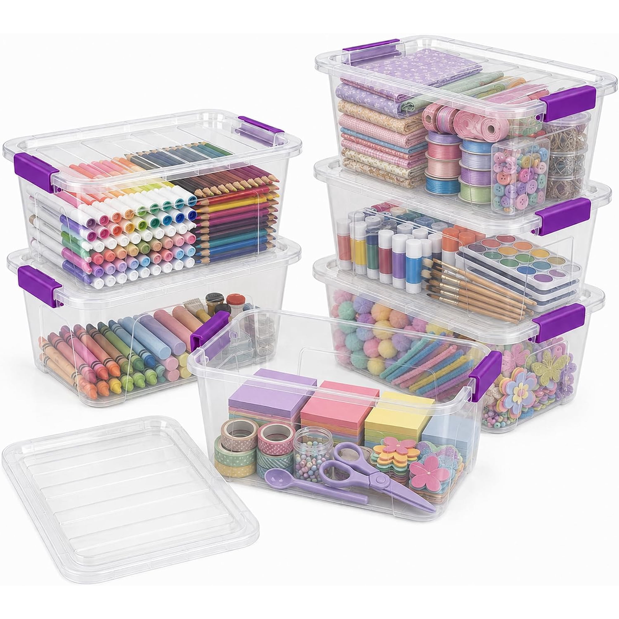 youjia Clear Storage Bins with Lids 6 Pack 7 Qt Stackable Storage Containers with Buckle Lock Durable Plastic Containers & Storage Box Organizer for Pantry Bathroom Closet & Office Use
