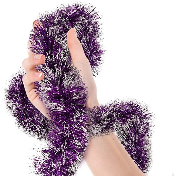 Christmas Tree Silver Purple Frost Tip Tinsel Garland Purple Silver Edge Metallic Streamers Celebrate a Holiday Happy New Year Ceiling Hanging Decorations Indoor and Outdoor Disco Party Supplies