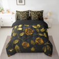 thumbnail image 2 of jejeloiu Gold Flowers Leaves 7-Piece Bedding Comforter Set,Valentine Rose King Bedding Sets,Rustic Plant Bed Sheets For Teens,Luxury Bedroom Decor Reversible, 2 of 8