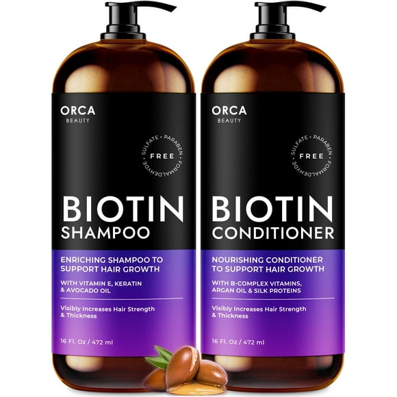 set de champú y acondicionador con biotina para adelgazar el crecimiento del cabello