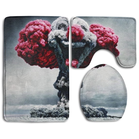 GOHAO Explosion Clown Smoke 3 Piece Bathroom Rugs Set Bath Rug Contour Mat and Toilet Lid Cover