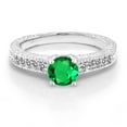 thumbnail image 2 of Gem Stone King 925 Sterling Silver Green Simulated Emerald and White Diamond Women Engagement Ring (0.94 Ct Round 6MM, Size 9), 2 of 4