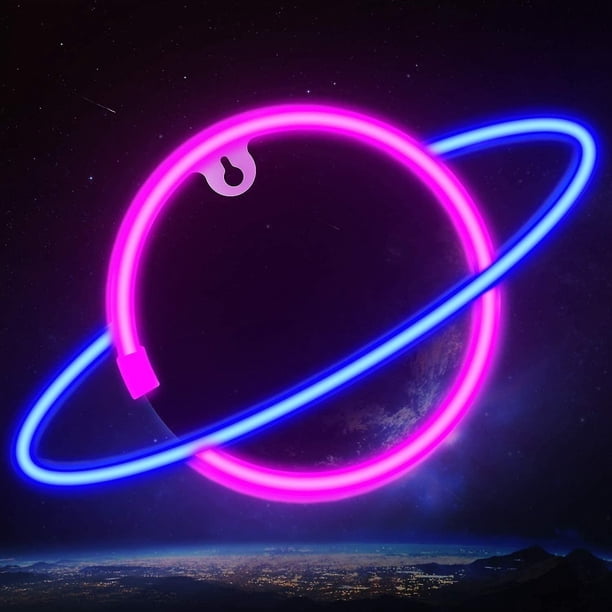 Signo de neón del planeta, letrero LED del planeta para la decoración de la pared, luz de neón colgante estética de Saturno, luces del planeta para el dormitorio, sala de juegos