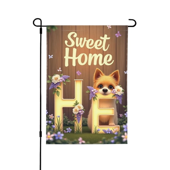 Sweet Home Pomeranian Dog Garden Flag 12x18 Inch Double Sided – Cute Floral Puppy Welcome Yard Decoration For Outdoor Lawn & Patio