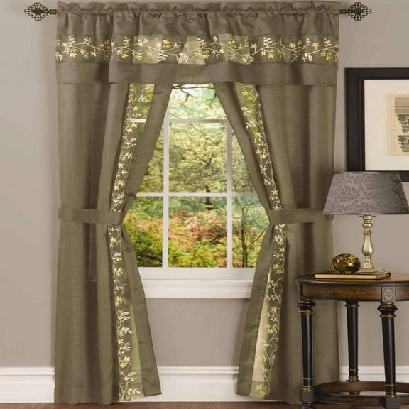 Fairfield 5 Piece Curtain Complete Set by Achim (Taupe, 55W x 63L Set)