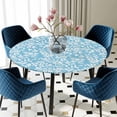 thumbnail image 5 of Elastic Fitted Round Tablecloth, Blue Spring Floral Waterproof Stretch Table Cover for 36"-44" Tables, Farmhouse Flowers Elegant Pastoral Washable Outdoor Tablecloths for Patio, Picnic, Camping, 5 of 9