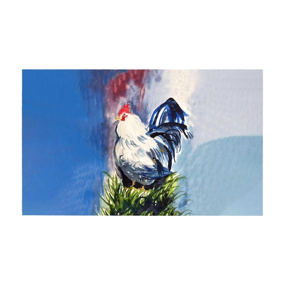 Betsy Drake Interiors Blue & White Rooster Door Mat 30x50