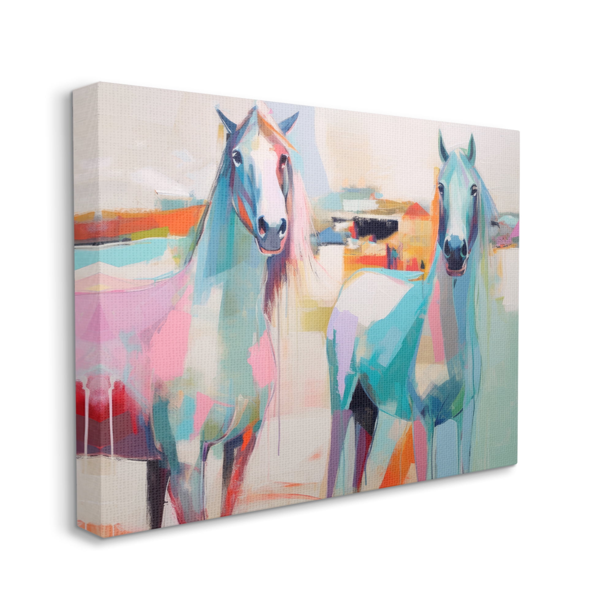 Stupell Industries Pastel Stallions Duo Animals & Insects Painting Gallery Wrapped Canvas Art Print Wall Art, 20 x 16