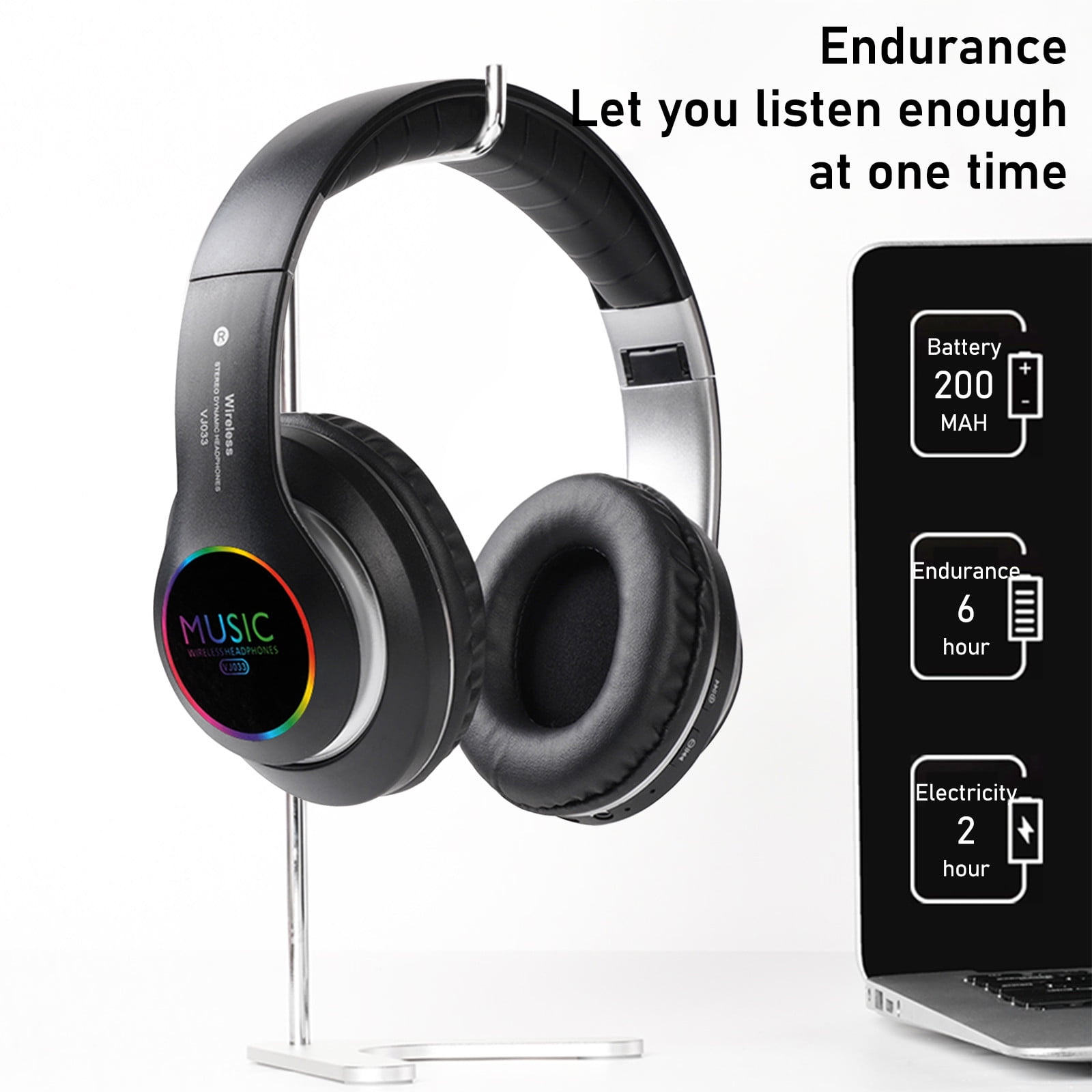 Bluetooth Headphones Over Ear,65H Playtime and 6 EQ Music Modes with Microphone,HiFi Stereo Foldable Lightweight Wireless Headset,Deep Bass for Home Office Cellphone PC Etc.,Black