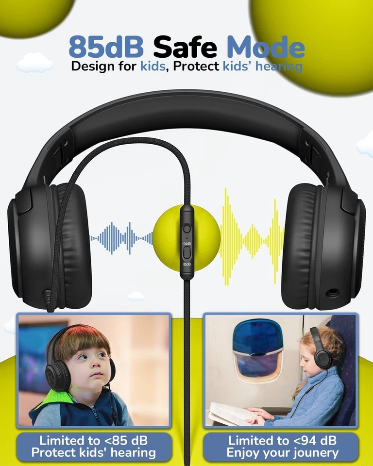 RHEA- Kids Headphones Wired Toddler Headphones With Microphone, Over-Ear Headphones, 8