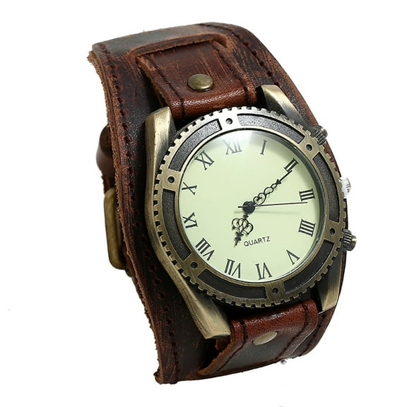 Men's Leather Watch Punk Style under $5! Ke1Clo Analog Quartz Wristwatch with Pin Buckle Strap Fashion Accessory Gift Idea Coffee Color