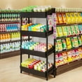 thumbnail image 4 of 4-Tier Retail Display Rack Stand, Wooden Snack Candy Rack, Storage Shelf Organizer with Heavy-Duty Metal Frame, Easy Assembly (2, Black), 4 of 17