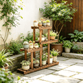 thumbnail image 6 of Wisfor Solid Pine Wood Plant Stand Mothproof 8 Potted Flower Succulents Display Shelf Indoor Outdoor,22.8x4.5x19.7 inch, 6 of 13