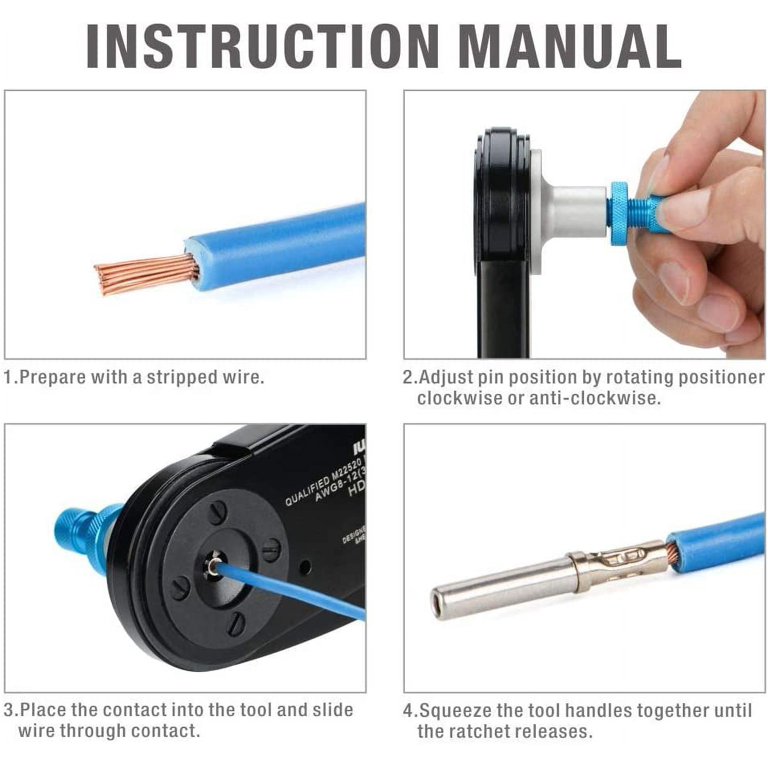 HD-0812D 4-Indent Heavy Duty Crimp Tool For AWG 12-8 Wires - Works With Deutsch, D-Sub, & Closed Barrel Contacts