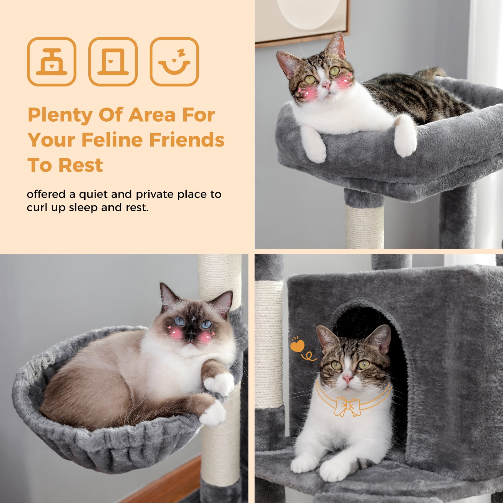 Pefilos 41" Cat Tree Tower for Indoor Cats, Multi-Level Cat Condo House with Cozy Plush Perches Cats Play House, Gray