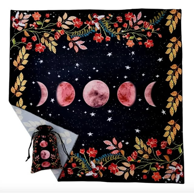 Mantel Del Altar De Tarot Negro / Fases De La Luna Rosa