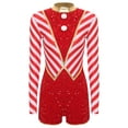 thumbnail image 5 of Kvysinly Women's Christmas Candy Cane Leotard Bodysuit Costume Mock Neck Long Sleeve Santa Jumpsuit Red XL, 5 of 7