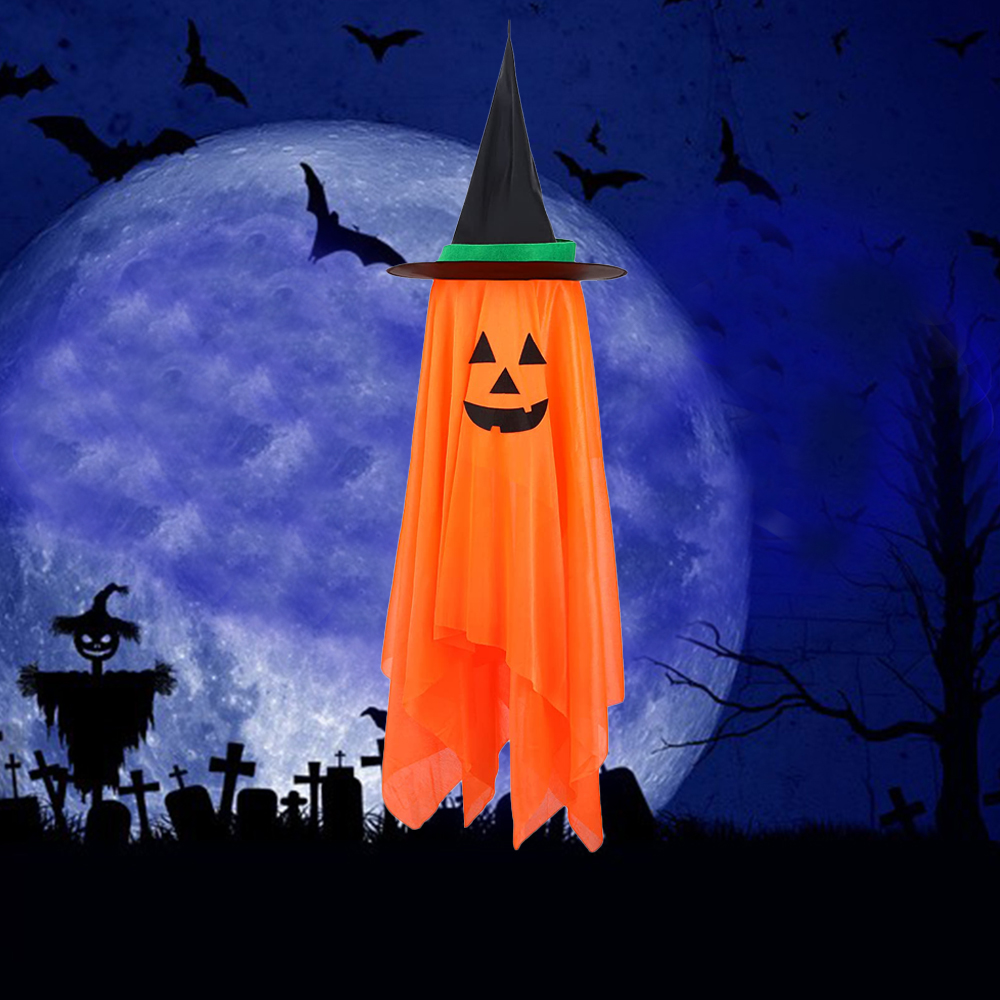 Halloween Decorations Single PreInstalled Orange Pumpkin Wizard Hat