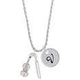 thumbnail image 1 of Delight Jewelry Silvertone Violin and Bow Silvertone Script Initial Disc - V - Charm Necklace, 20"+3", 1 of 4