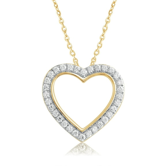 DewberryDiamonds 14K Yellow Gold Plated Over 925 Sterling Silver Open Heart Pendant | 1/4 cttw Round Cut Certified Lab Grown Diamond Necklace With 18" inch Chain (Clarity: VS, Color: EF, 0.25 cttw)