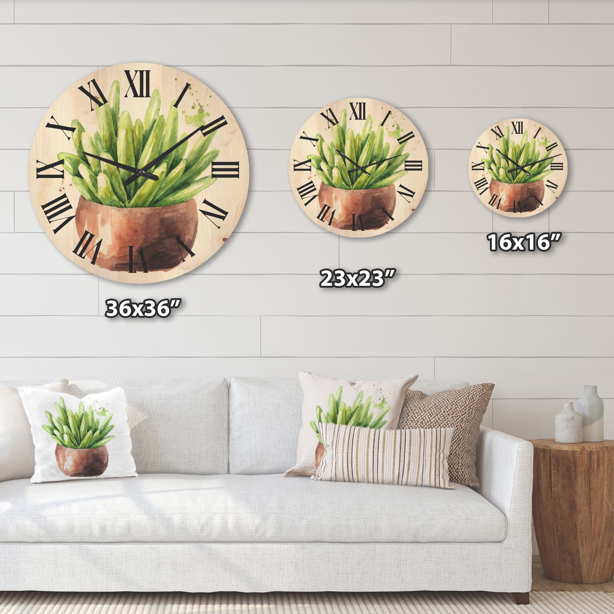 Designart 'Succulent Flower In Terracotta Clypot I' Traditional Wood Wall Clock