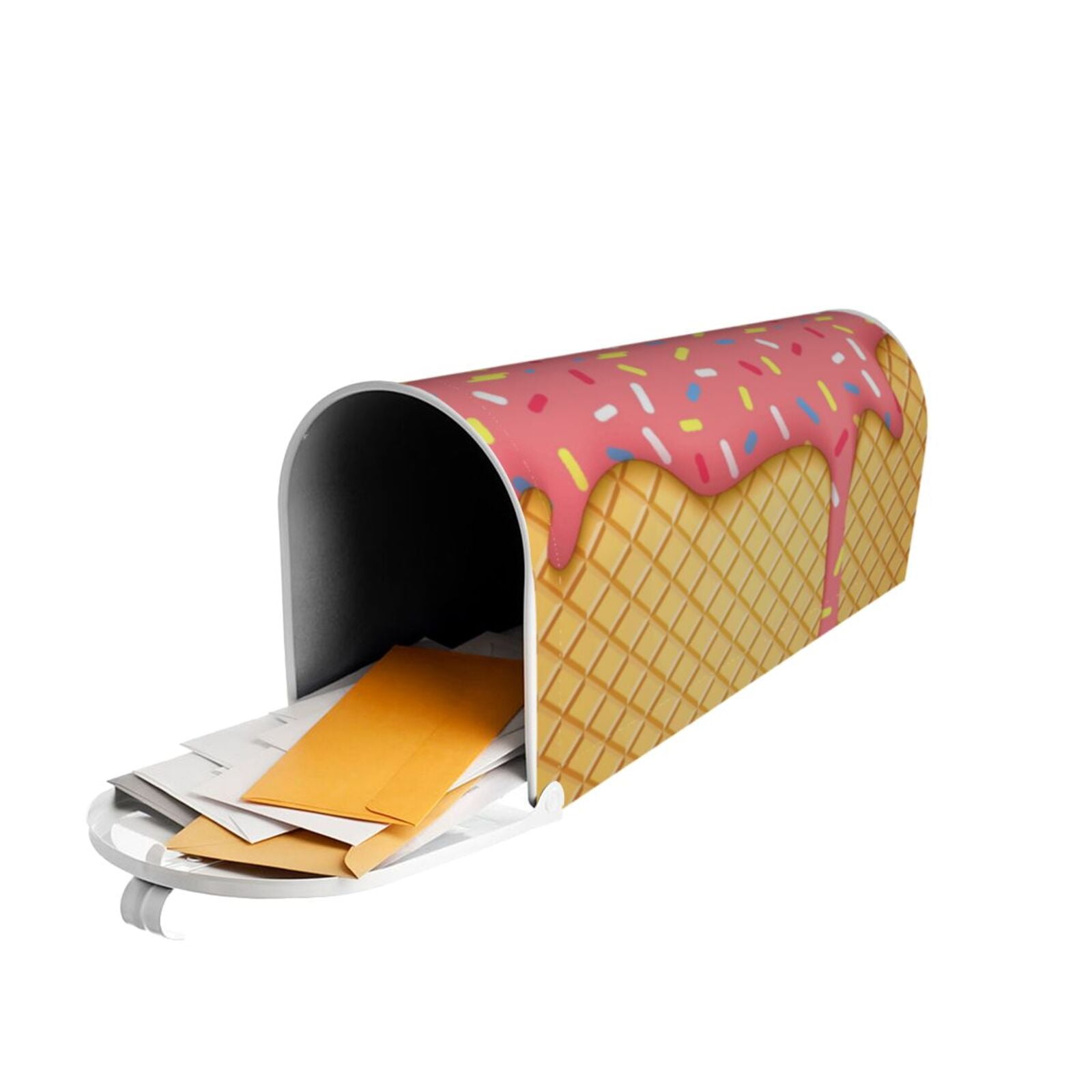 Gukieu Pink Ice Cream Print Magnetic Mailbox Cover, Sun-proof and Waterproof Home Yard Mailbox Cover-21x18 in