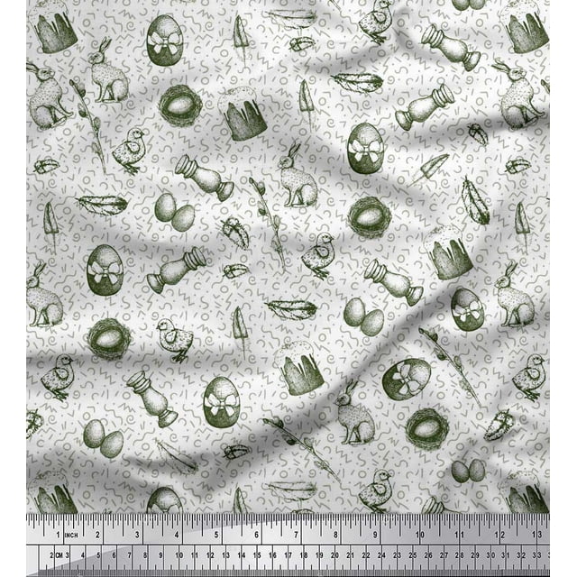 Soimoi Poly Georgette Fabric Chick,Egg & Rabbit Animal Decor Fabric Printed Yard 52 Inch Wide